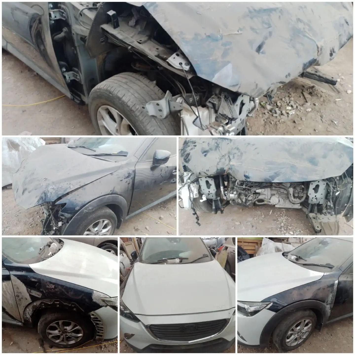 Reparación frontal de vehículo con pintura metalizada